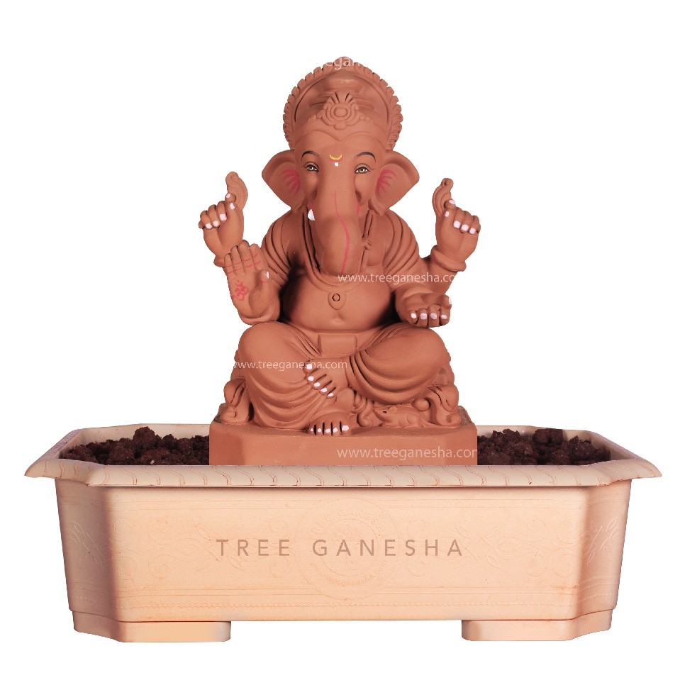 12inch Eco-Friendly Ganpati Murti| Tree Ganesha (Mayurasan Ganpati)