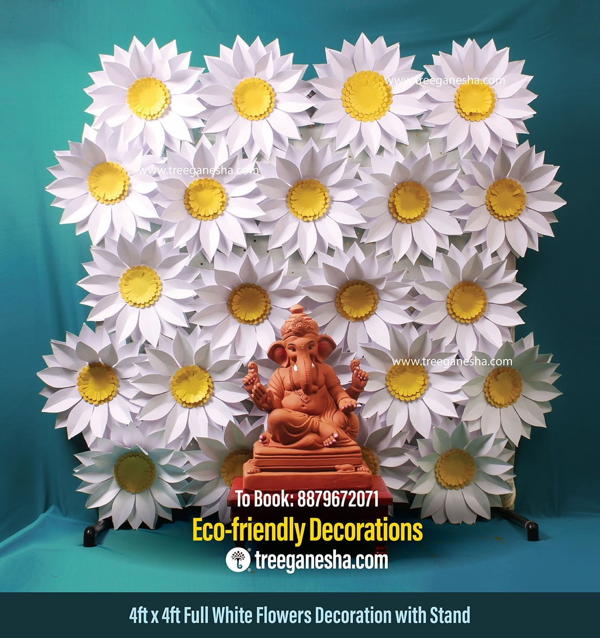 Ganpati Decoration 4x4ft Full White Flowers | Eco-friendly Ganpati decoration | Paper decoration  | DIY