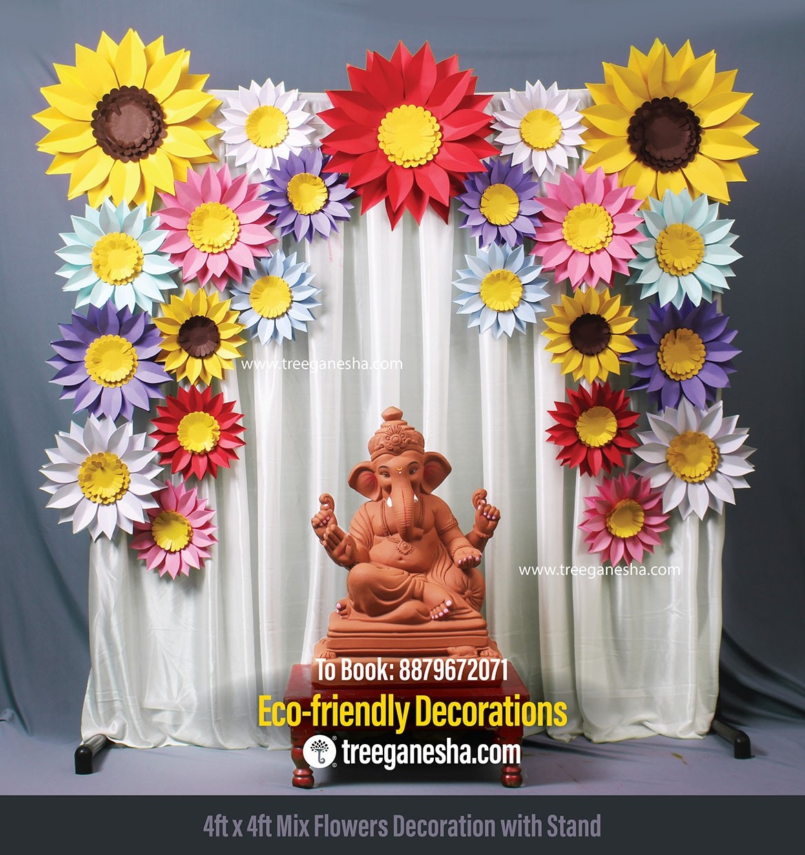 Ganpati Decoration 4x4ft Mix Flower| Eco-friendly Ganpati decoration | Paper decoration  | DIY | Flower Decoration
