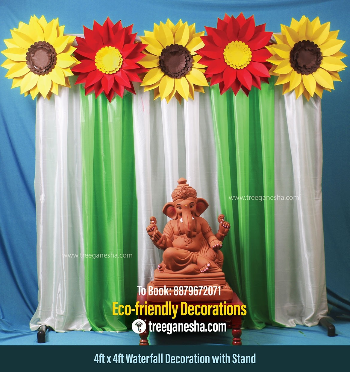 Ganpati Decoration 4x4ft Waterfall Flower| Eco-friendly Ganpati decoration | Paper decoration  | DIY | Flower Decoration