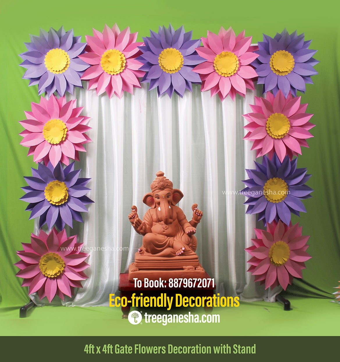 Ganpati Decoration 4x4ft Gate Flowers | Eco-friendly Ganpati decoration | Paper decoration  | DIY