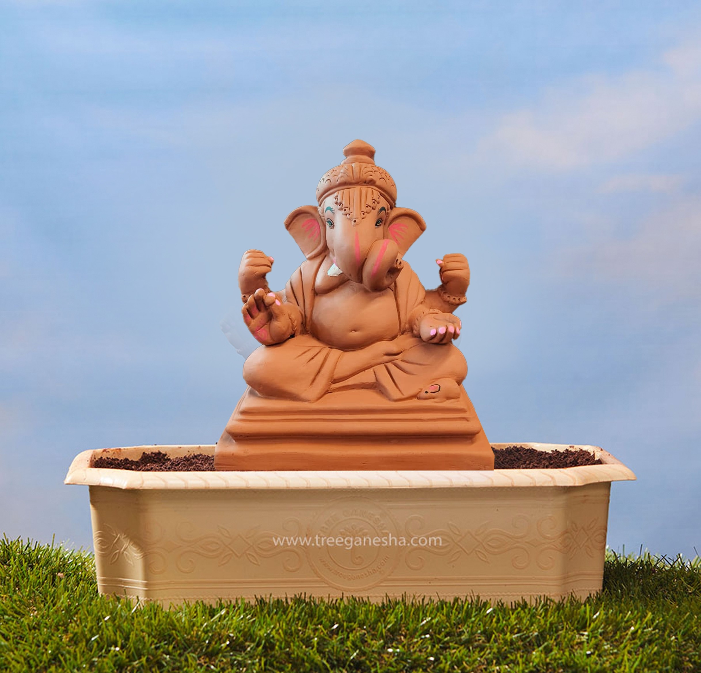 9inch Dagdusheth Murti | Tree Ganesha | Eco-Friendly Ganesha Idol | Seed Ganesh | Red soil Ganesh | Plantable Ganesha | Clay Ganesha