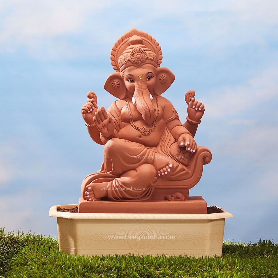 18inch Raj Hans Ganpati | Tree Ganesha | Eco-Friendly Ganpati Murti | Seed Ganesh | Red soil Ganesh | Plantable Ganesha