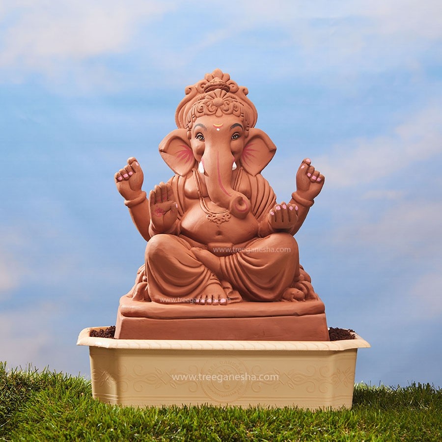 16.5inch Raja | Tree Ganesha | Eco-Friendly Ganesha idol | Seed Ganesh | Red soil Ganesh | Plantable Ganesha | Clay Ganesha