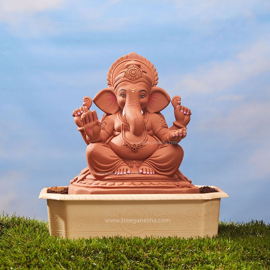 15inch Titwala Ganpati | Tree Ganesha | Eco-Friendly Ganesha Idol | Seed Ganesh | Red soil Ganesh | Plantable Ganesha | Clay Ganesha