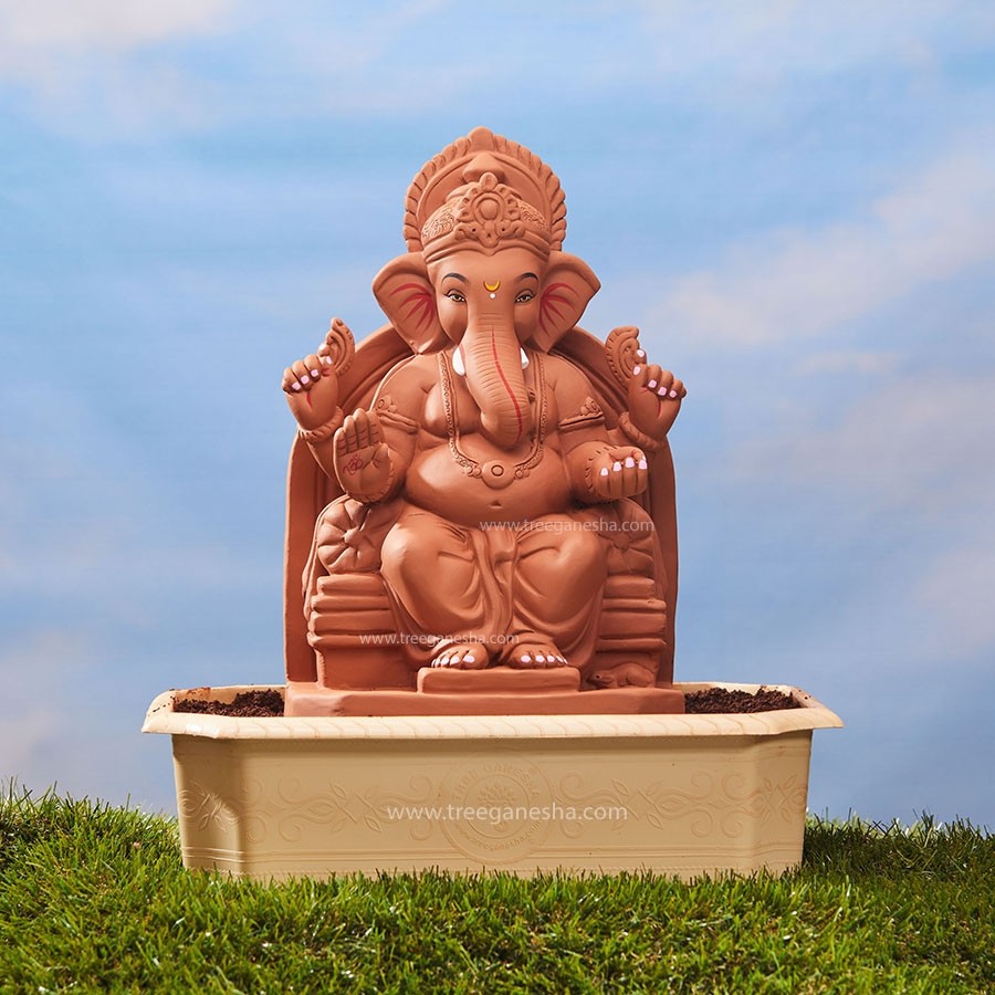 15inch Lalbaug Raja Ganpati Tree Ganesha | Eco-Friendly Ganpati Murti | Seed Ganesh | Red soil Ganesh | Plantable Ganesha