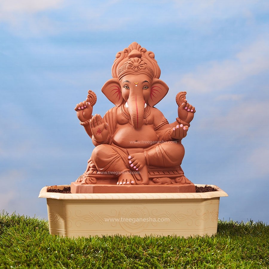 15inch Chaurang Ganpati | Tree Ganesha | Eco-Friendly Ganesha Idol | Seed Ganesh | Red soil Ganesh | Plantable Ganesha | Clay Ganesha