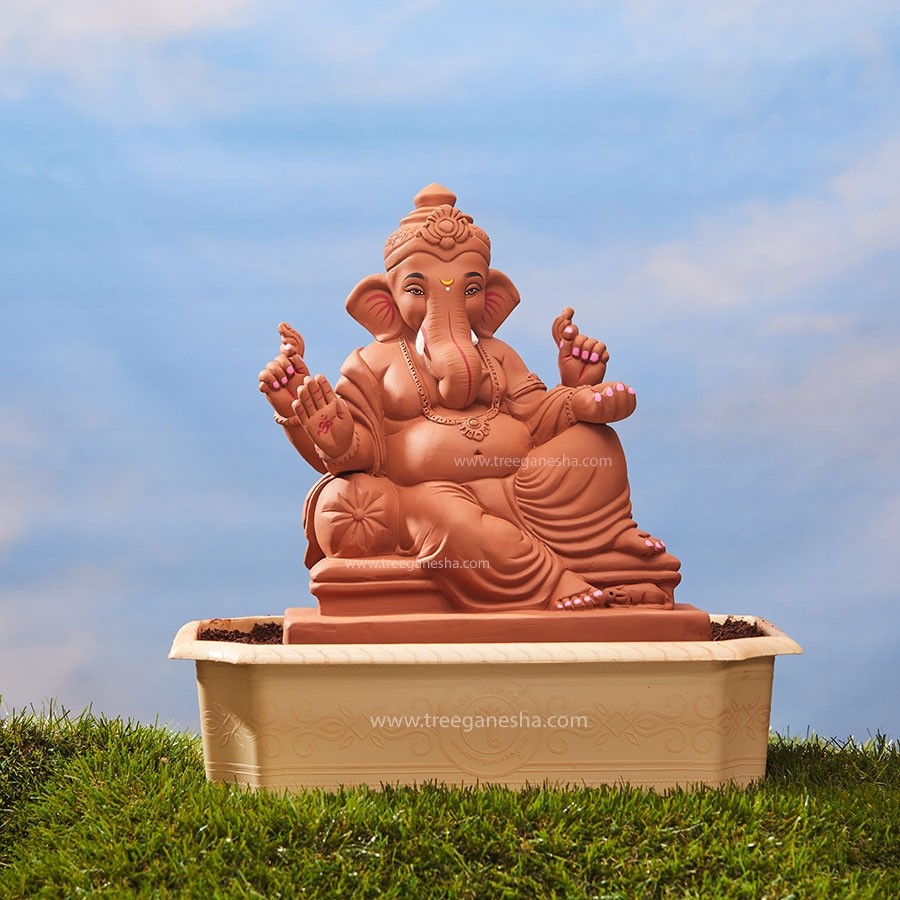 12inch Chintamani Ganpati | Tree Ganesha | Eco-Friendly Ganpati Murti | Seed Ganesh | Red soil Ganesh | Plantable Ganesha