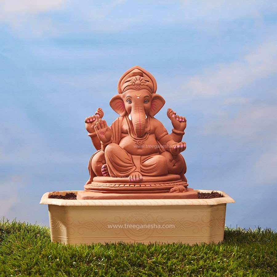 12inch Double load Ganpati | Tree Ganesha | Eco-Friendly Ganpati Murti | Seed Ganesh | Red soil Ganesh | Plantable Ganesha