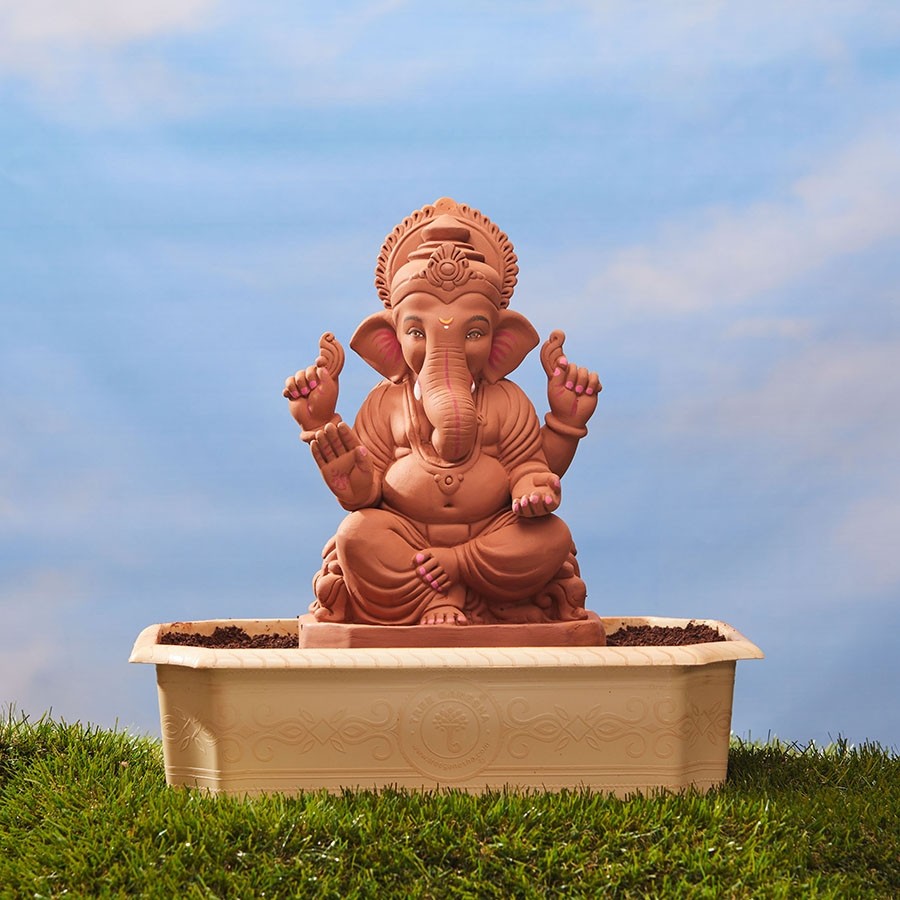 12inch Mayurasan Ganpati | Tree Ganesha | Eco-Friendly Ganpati Murti | Seed Ganesh | Red soil Ganesh | Plantable Ganesha