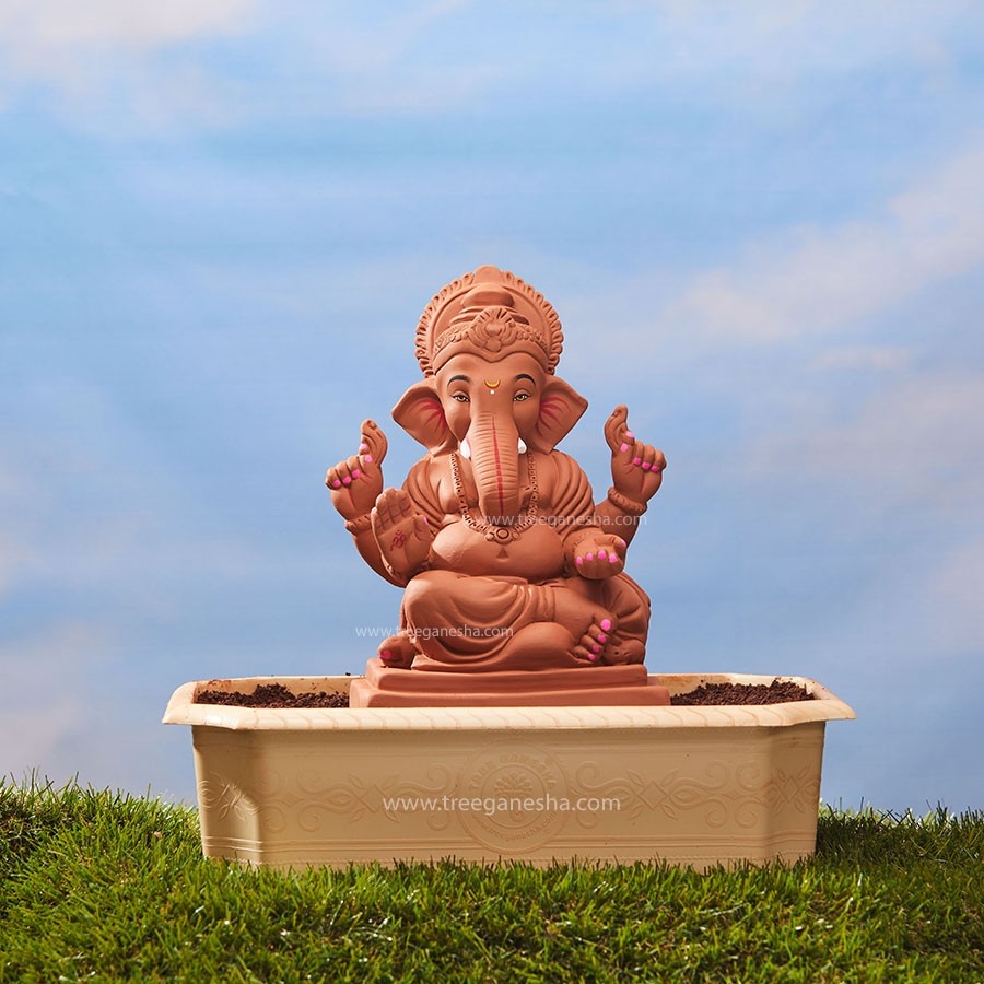 12inch Shivrekar Ganpati | Tree Ganesha | Eco-Friendly Ganesha Idol | Seed Ganesh | Red soil Ganesh | Plantable Ganesha | Clay Ganesha