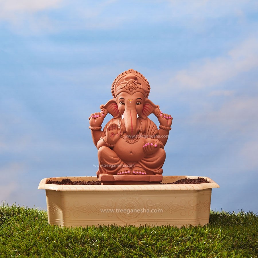 12inch Vighnaharta Ganpat | Tree Ganesha | Eco-Friendly Ganpati Murti | Seed Ganesh | Red soil Ganesh | Plantable Ganesha