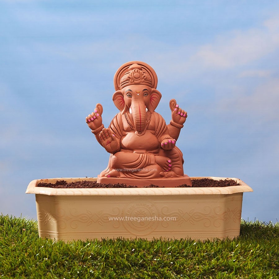 9inch Shivrekar | Tree Ganesha | Eco-Friendly Ganpati Murti | Seed Ganesh | Red soil Ganesh | Plantable Ganesha