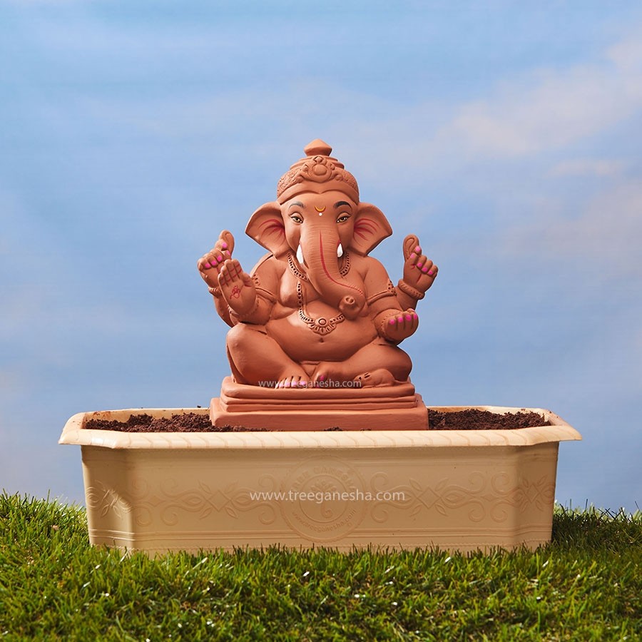 9inch Bal Ganesh Murti | Tree Ganesha | Eco-Friendly Ganesha Idol | Seed Ganesh | Red soil Ganesh | Plantable Ganesha | Clay Ganesha