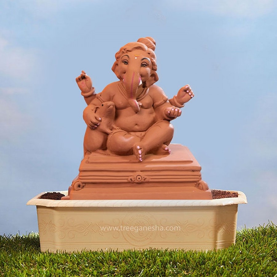 12inch Bal Morya |  Tree Ganesha | Eco-Friendly Ganesha Idol | Seed Ganesh | Red soil Ganesh | Plantable Ganesha  | Clay Ganesha