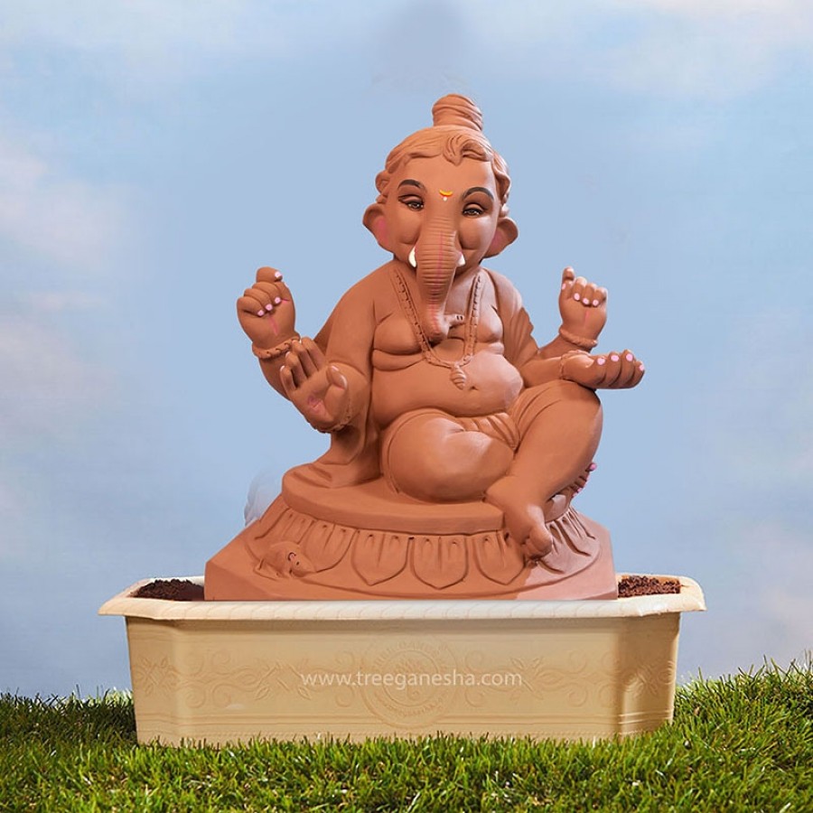15inch Bal Ganesha | Tree Ganesha | Eco-Friendly Ganesha Idol | Seed Ganesh | Red soil Ganesh | Plantable Ganesha  | Clay Ganesha
