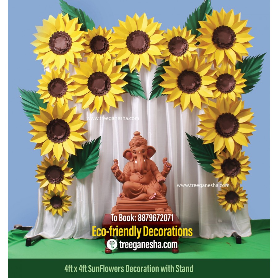 Ganpati Decoration 4x4ft Sunflower | Eco-friendly Ganpati decoration | Paper decoration  | DIY