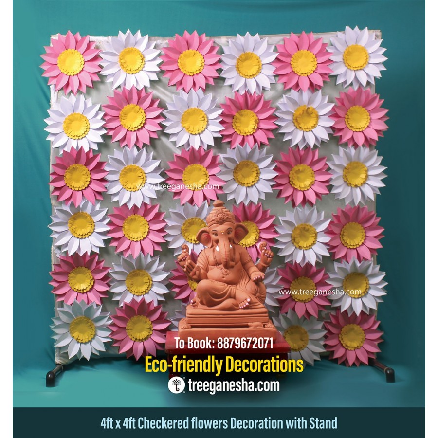 Ganpati Decoration 4x4ft Checkered Flower| Eco-friendly Ganpati decoration | Paper decoration  | DIY | Flower Decoration