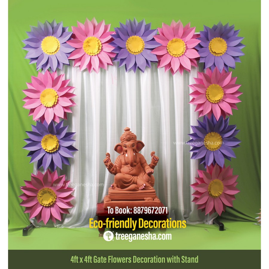 Ganpati Decoration 4x4ft Gate Flowers | Eco-friendly Ganpati decoration | Paper decoration  | DIY