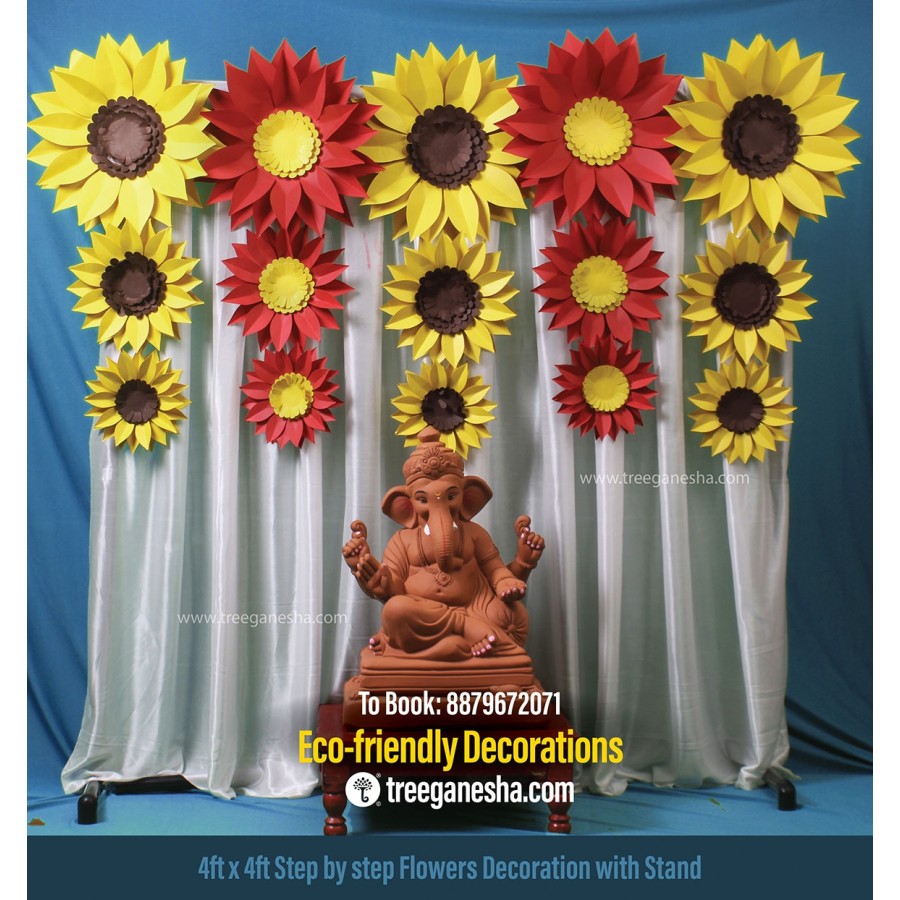Ganpati Decoration 4x4ft Step by Step Flowers | Eco-friendly Ganpati decoration | Paper decoration  | DIY | Flower Decoration