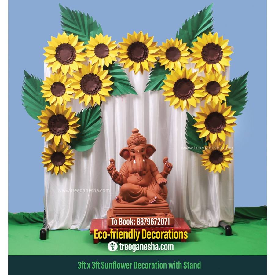 Ganpati Decoration 3x3ft Sun Flowers Decoration | Eco-friendly Ganpati decoration | Paper decoration  | DIY | Flower Decoration
