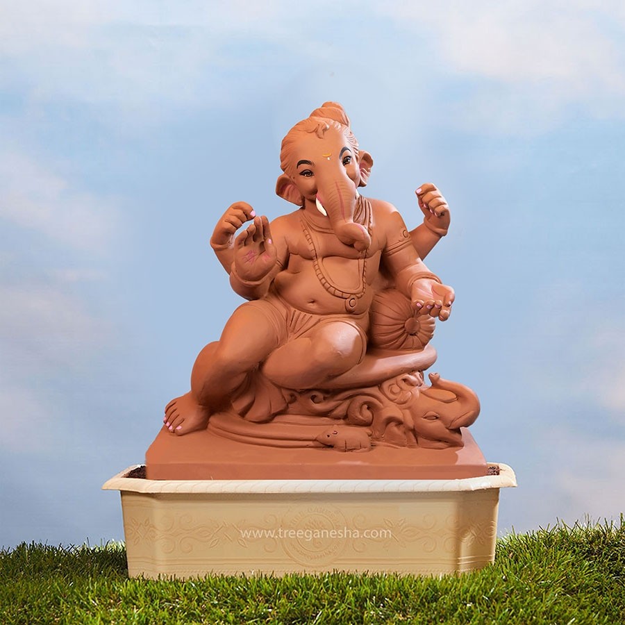 18inch Vakratunda Ganesha |  Tree Ganesha | Eco-Friendly Ganesha Idol | Seed Ganesh | Red soil Ganesh | Plantable Ganesha  | Clay Ganesha