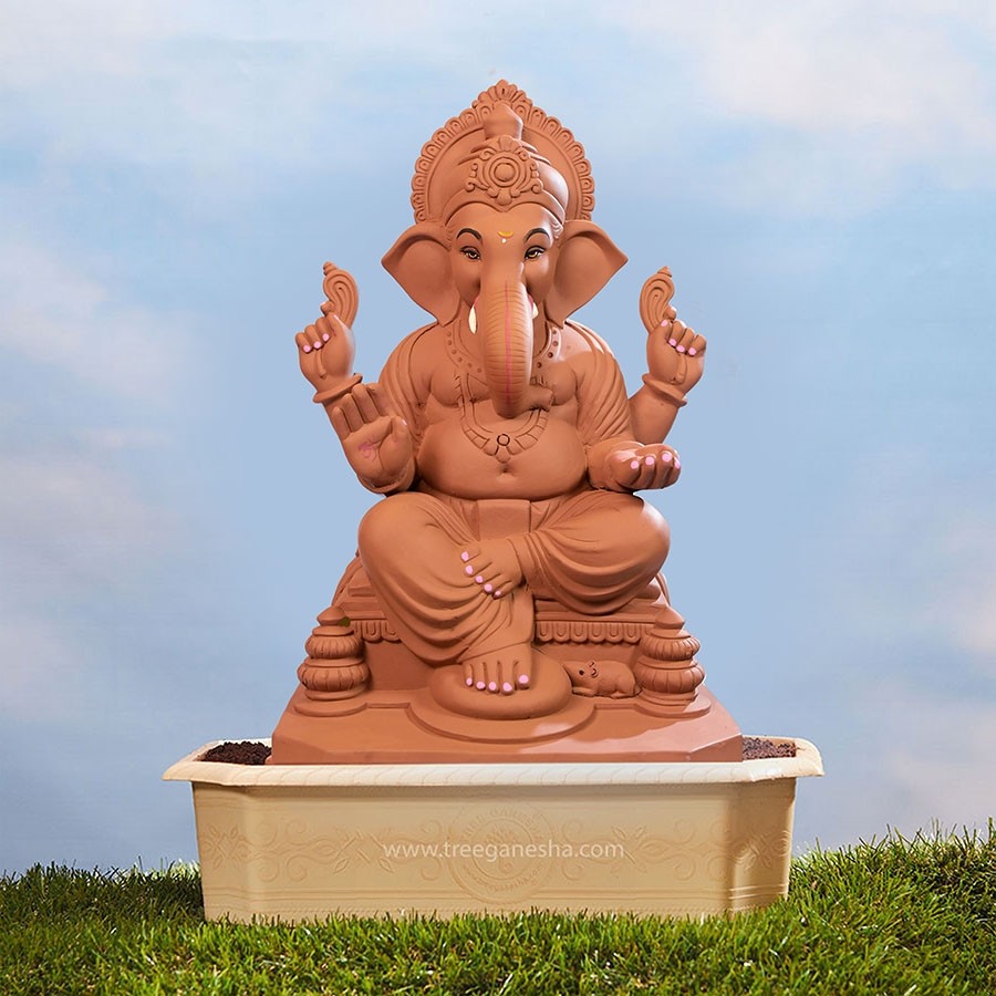 20inch-Lambodar | Tree Ganesha | Eco-Friendly Ganesha Idol | Seed Ganesh | Red soil Ganesh | Plantable Ganesha | Clay Ganesha