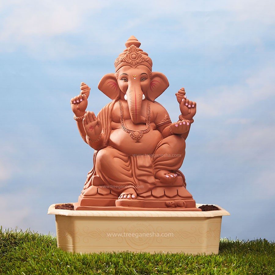 18inch Veling Ganpati | Tree Ganesha | Eco-Friendly Ganesha Idol | Seed Ganesh | Red soil Ganesh | Plantable Ganesha | Clay Ganesha