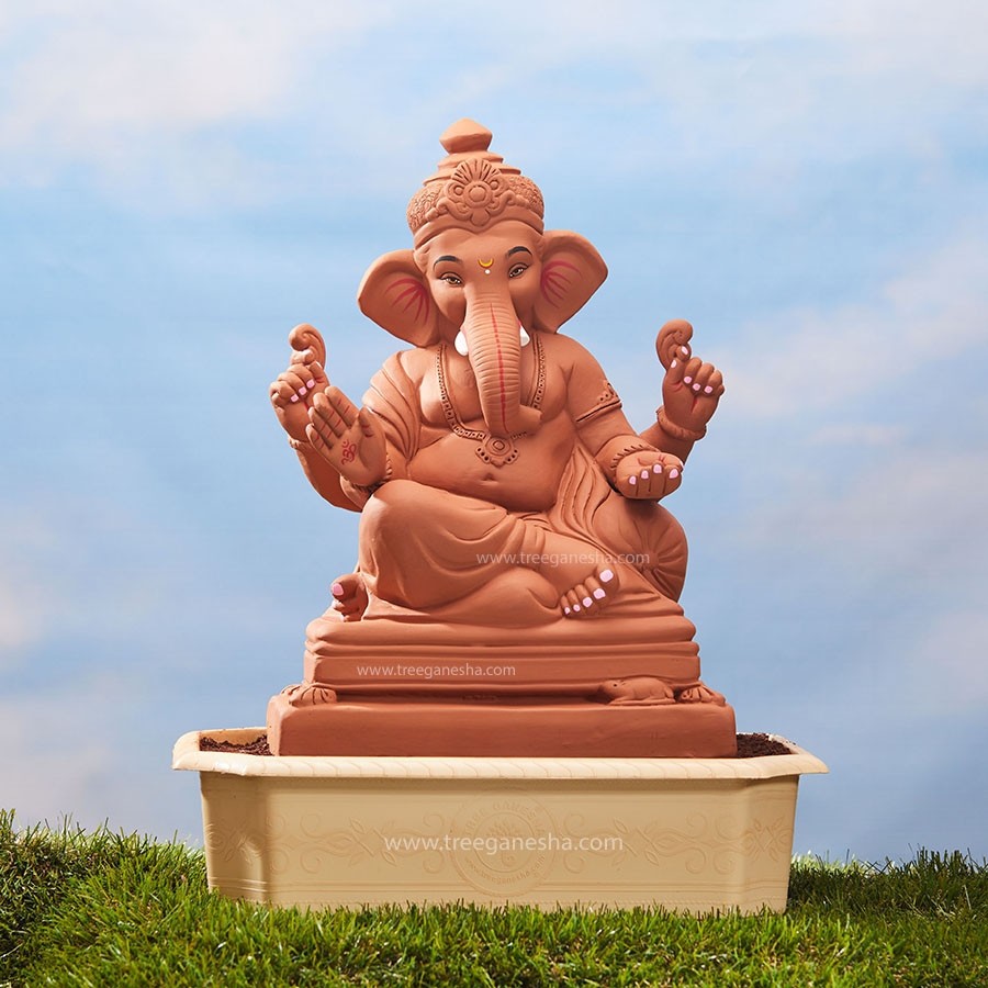 18inch Shivrekar Ganpati | Tree Ganesha | Eco-Friendly Ganesha Idol | Seed Ganesh | Red soil Ganesh | Plantable ganesha | Clay Ganesha