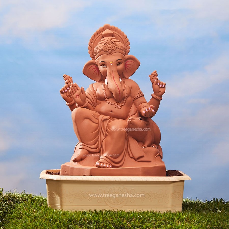 18inch Morya Ganpati | Tree Ganesha | Eco-Friendly Ganesha Idol | Seed Ganesh | Red soil Ganesh | Plantable Ganesha  | Clay Ganesha