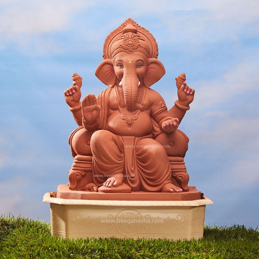 20inch Maha raja | Tree Ganesha | Eco-Friendly Ganpati Murti | Seed Ganesh | Red soil Ganesh | Plantable Ganesha