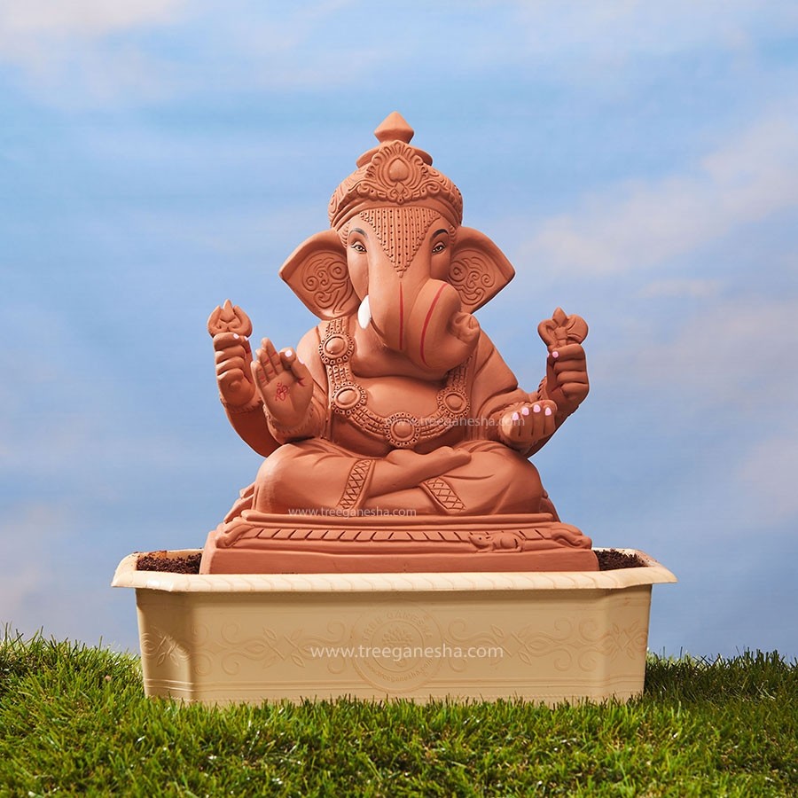 15inch Dagdusheth Ganpati | Tree Ganesha | Eco-Friendly Ganesha idol | Seed Ganesh | Red soil Ganesh | Plantable Ganesha | Clay Ganesha