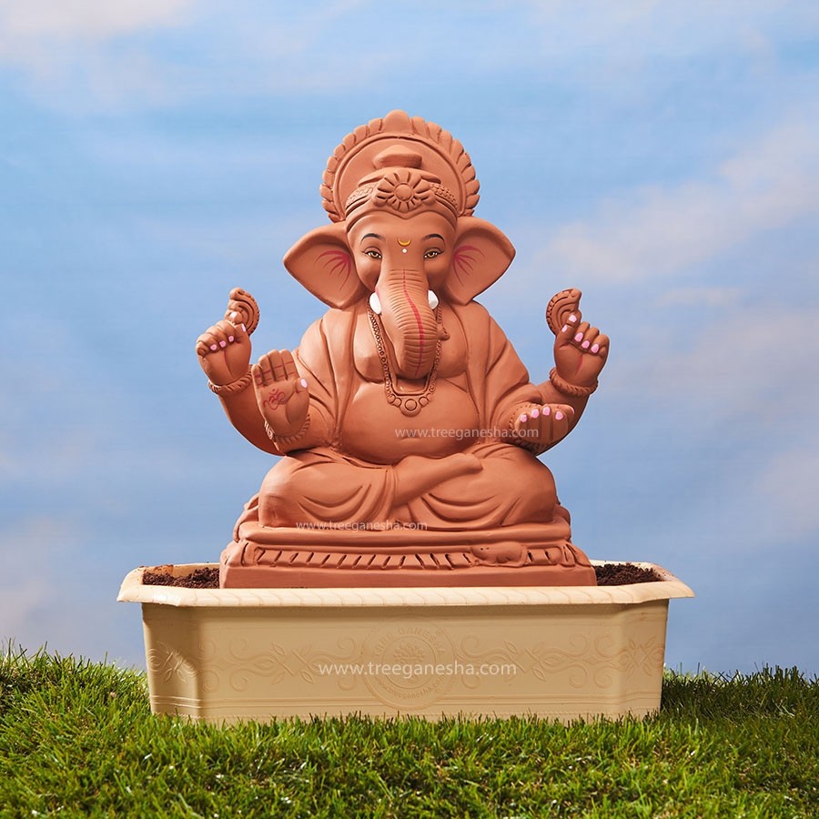 15inch Padmasan Ganpati |  Tree Ganesha | Eco-Friendly Ganesha Idol | Seed Ganesh | Red soil Ganesh | Plantable Ganesha | Clay Ganesha
