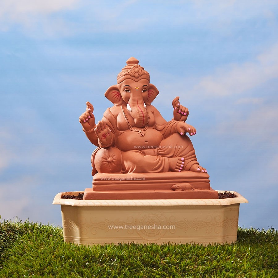 12inch Peshwa Ganpati | Tree Ganesha | Eco-Friendly Ganpati Murti | Seed Ganesh | Red soil Ganesh | Plantable Ganesha