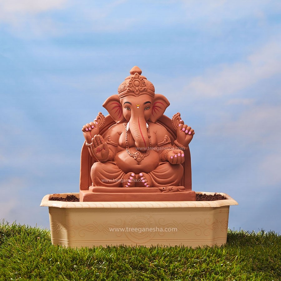 12inch Maisuri Ganpati | Tree Ganesha | Eco-Friendly Ganpati Murti | Seed Ganesh | Red soil Ganesh | Plantable Ganesha