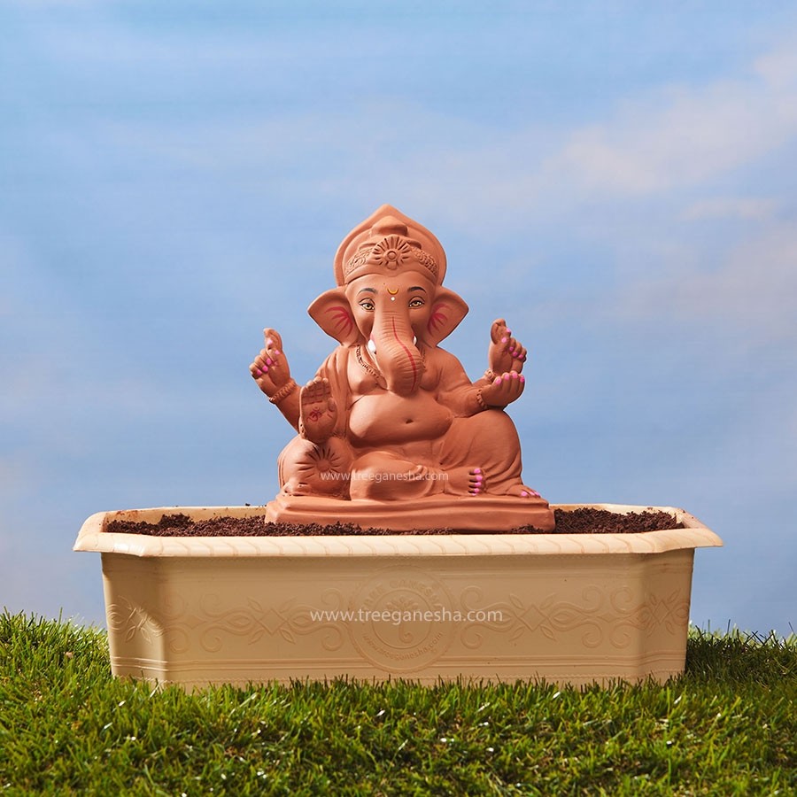 9inch Peshwai Ganpati | Tree Ganesha | Eco-Friendly Ganesha Idol | Seed Ganesh | Red soil Ganesh | Plantable Ganesha | Clay Ganesha