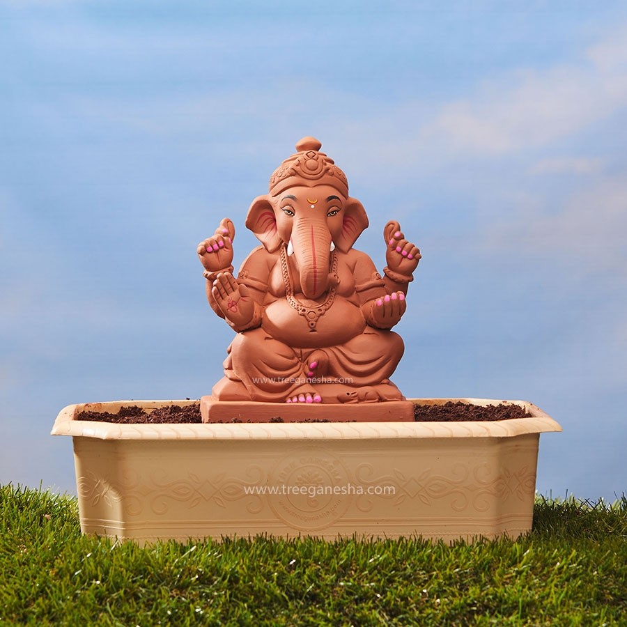 9inch Mayurshan Ganpati | Tree Ganesha | Eco-Friendly Ganesha Idol | Seed Ganesh | Red soil Ganesh | Plantable Ganesha | Clay Ganesha