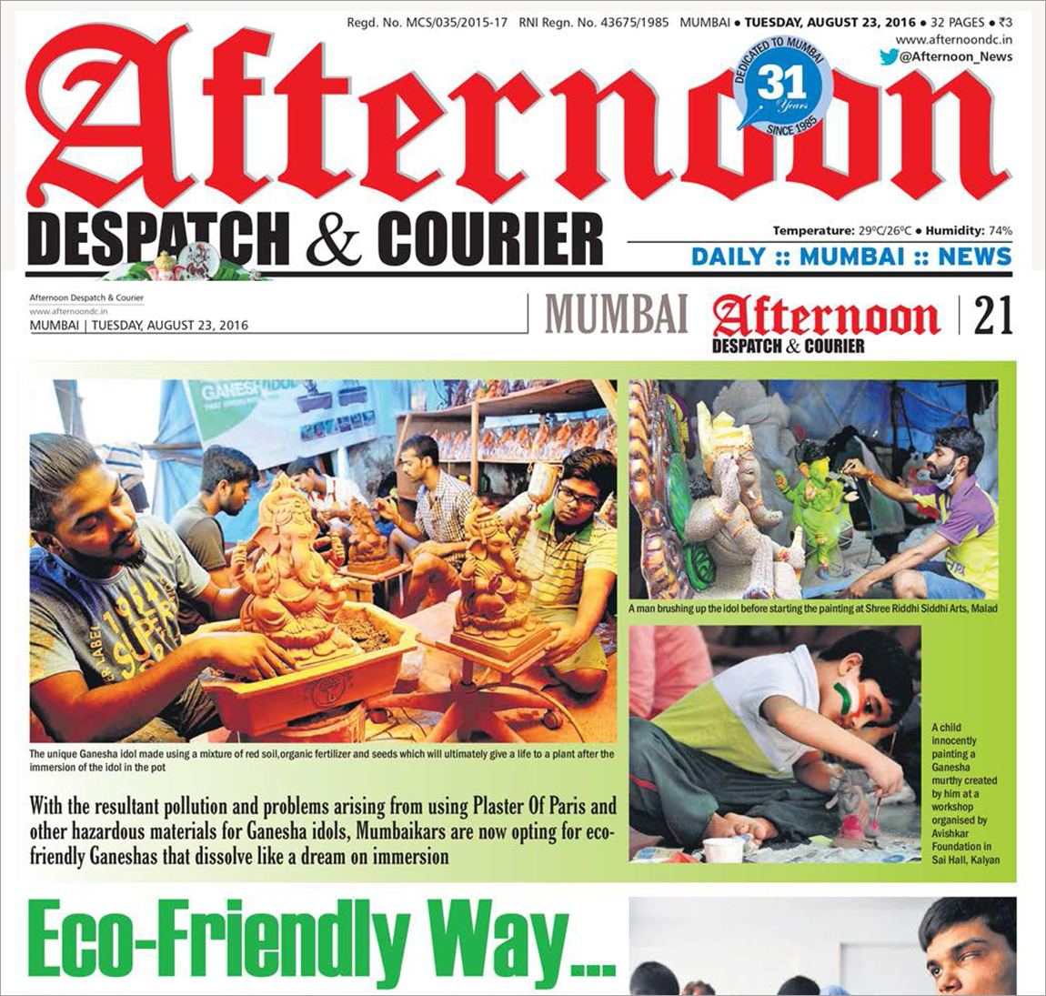 DNA newspaper, Treeganesha, articles, dattadri kothur, eco friendly,